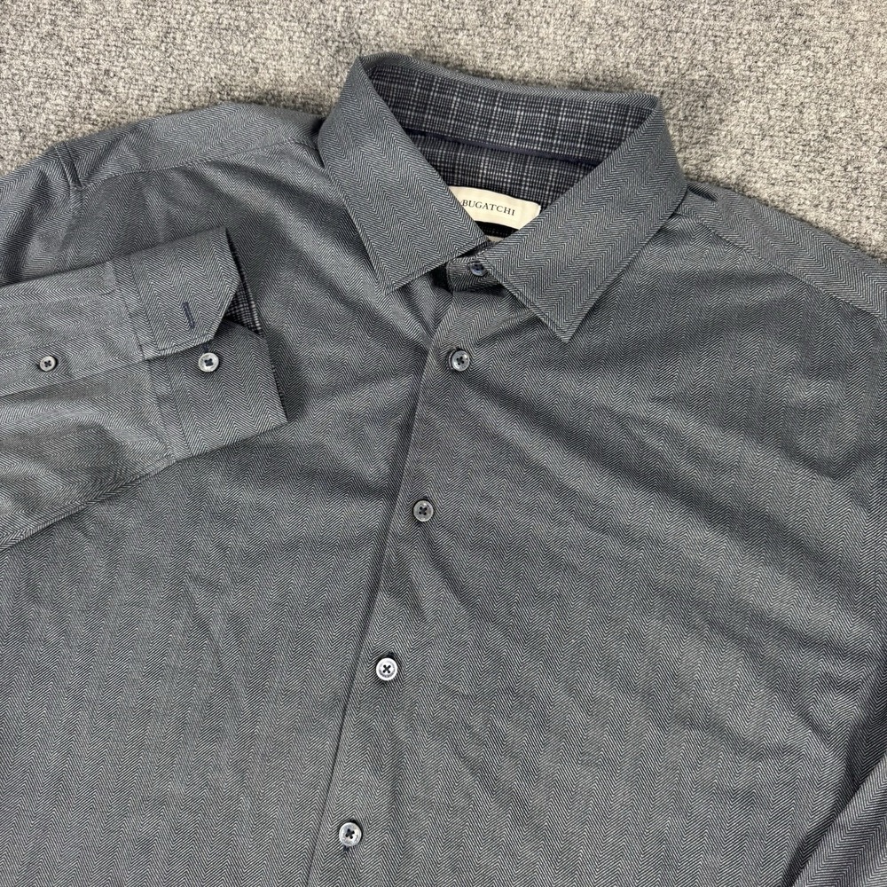 Bugatchi 8-Way Stretch Dress Shirt Gray Mens 2XL Long Sleeve Button XXL